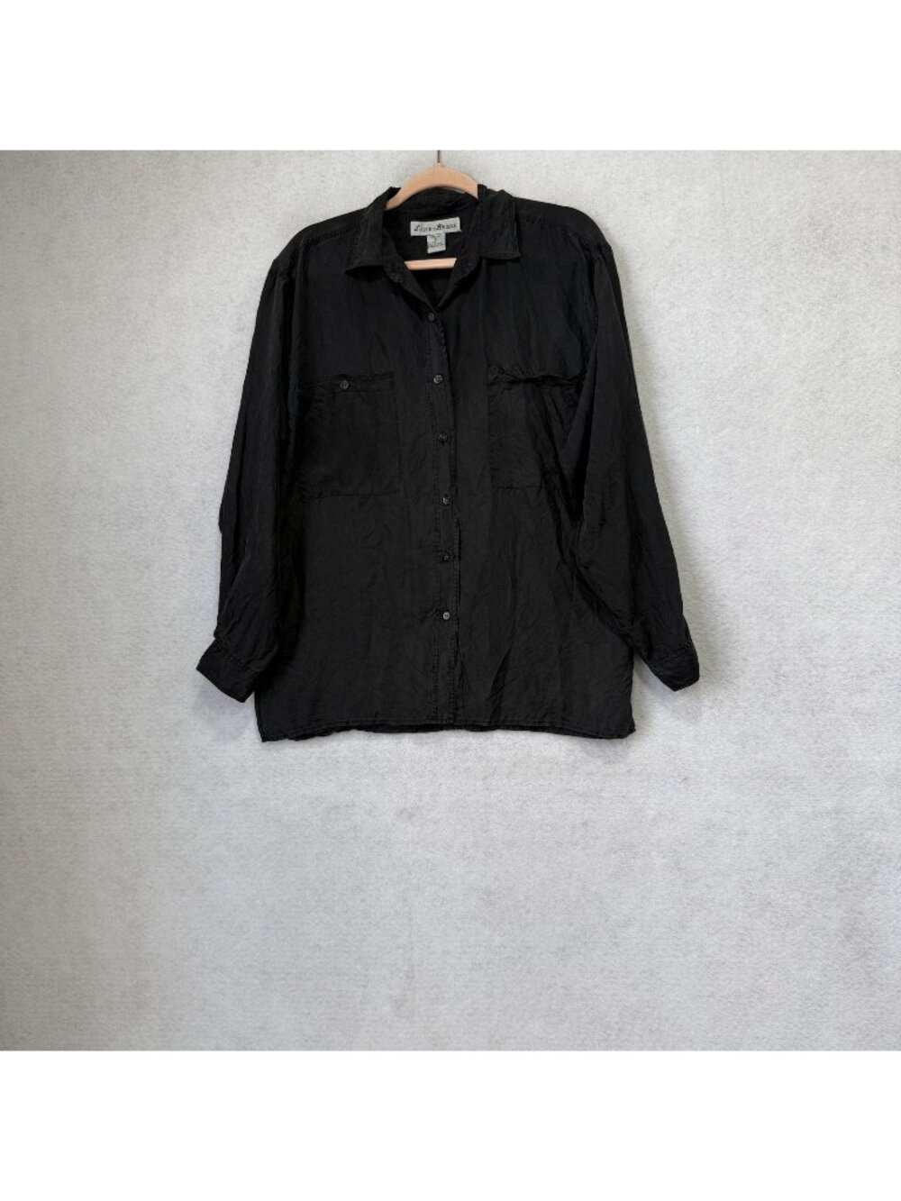 Lauren Brooke Blouse Womens Small Black 100% Silk Button Front Shirt Top